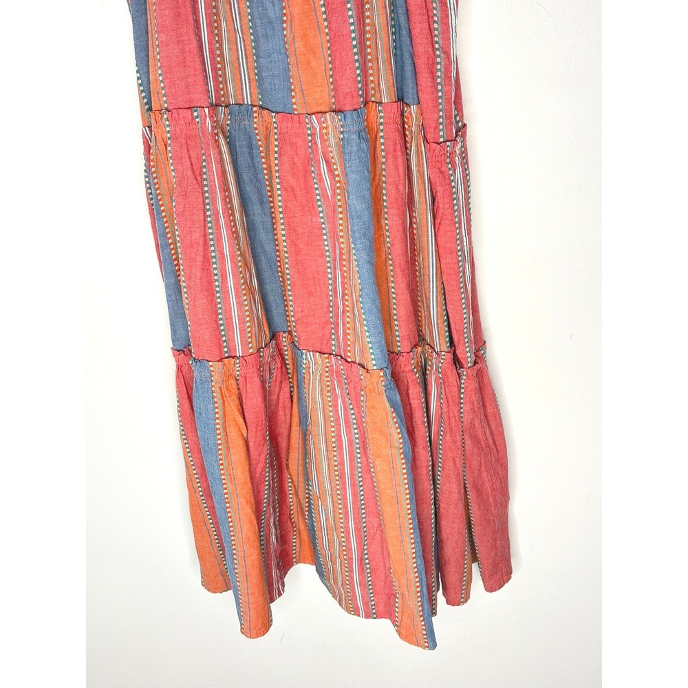 dRA Los Angeles Striped Tiered Midi Dress Womens‎ Small Orange Blue Boho Cotton - Picture 5 of 11